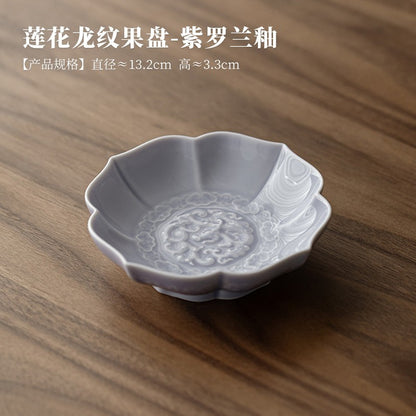 Creative Lotus Pattern Fruit Plate Zen Ceramic Snack Plate Retro Fruit Dishes Boutique Pastry Plate Hospitality Dishes Crafts