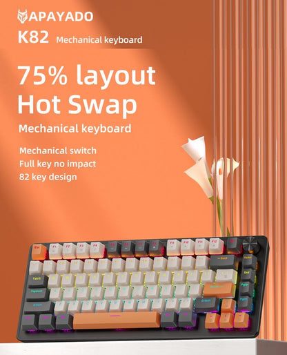 Teclado Mecânico com Fio 75% com Botão de Mídia, Teclado Gamer Preto APAYADO, Hot-Swap, Retroiluminação de Caractere Transparente com Teclas ABS