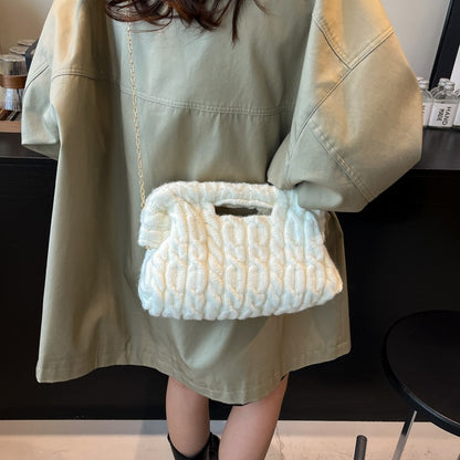 Women Knitting Chain Shoulder Bags Trend Crochet Clutch Purse Plush Cloud Handbags Autumn Winter Travel Daily Crossbody Bags