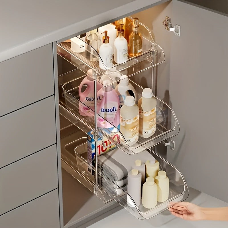 Pull-Out Under Sink Organizer with Shelf, Heavy-Duty Bathroom Storage Rack  No Tools Needed for Easy Installation, Clear Shelves
