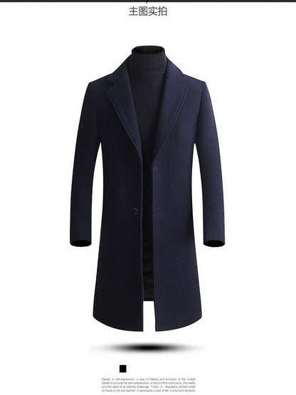 Woolen overcoat for men, fashionable middle-aged mid-length business casual windbreaker, men's woolen coat
