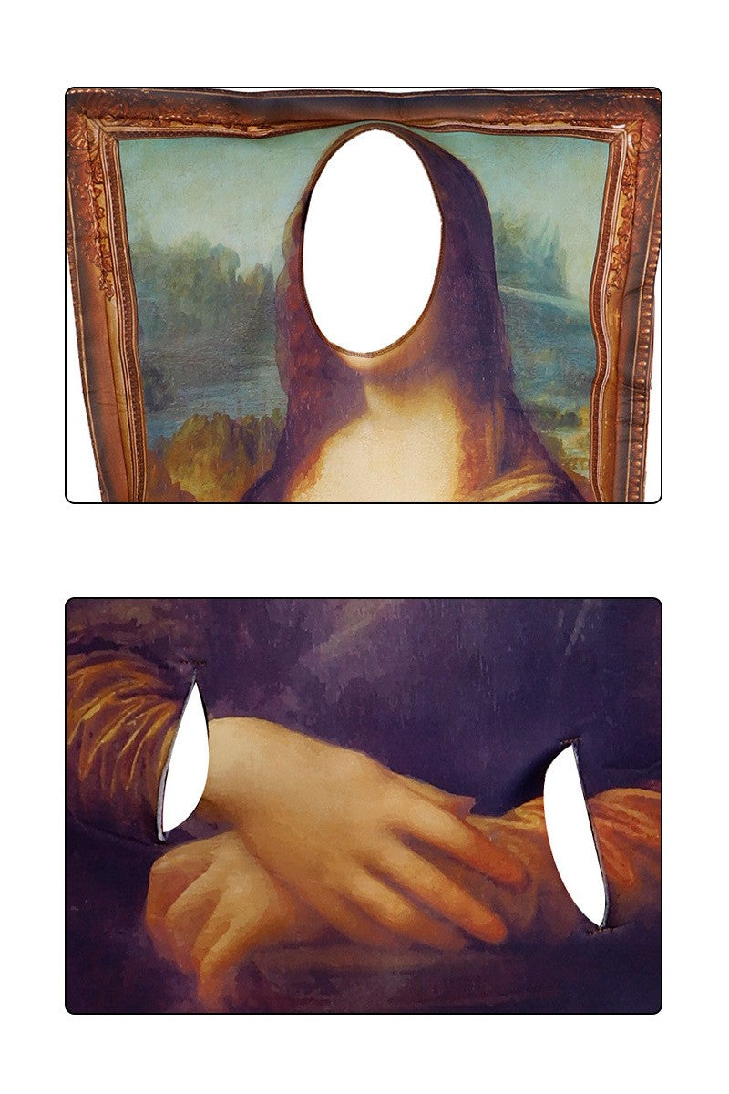 Funny Daddy Poo Costume & Mona Lisa Parody Mural Cosplay Outfit for Halloween School Party Parent-Child Matching Set