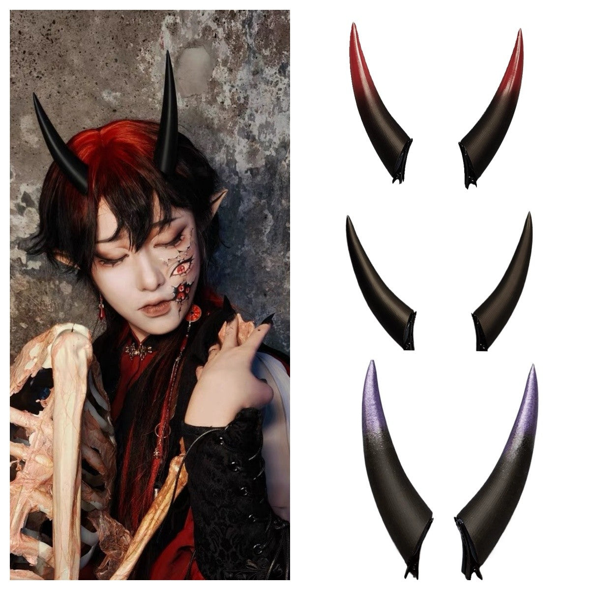 10/14/18cm Anime Gradient Halloween Devil Horns Head Clip Night Party Cosplay Headwear Dark Gothic Comic con Props Accessories