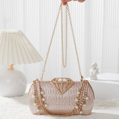Luxury Evening Clutch Bag for Women With Pearl Decor Diamond Buckle Formal Wedding Handbag Clutch Purse With Chain Dinner Bag