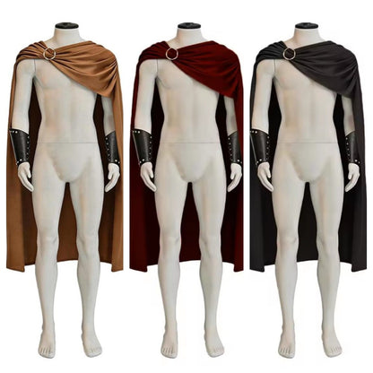 Roman Knight Spartan Cosplay Cloak Wristguard Costume Outfits Halloween Disguise Black Red Brown Cape Clothes Carnival Party
