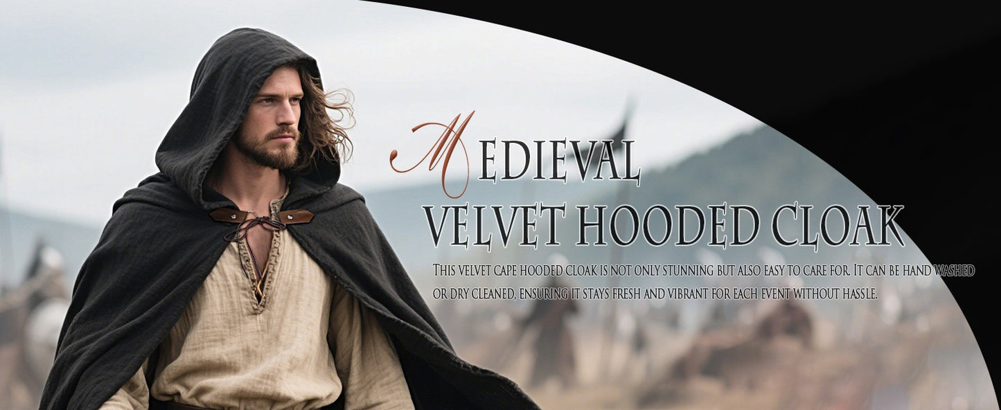 Joukavor Renaissance Hooded Cape Medieval Linen Cloak with Hood for Women Men