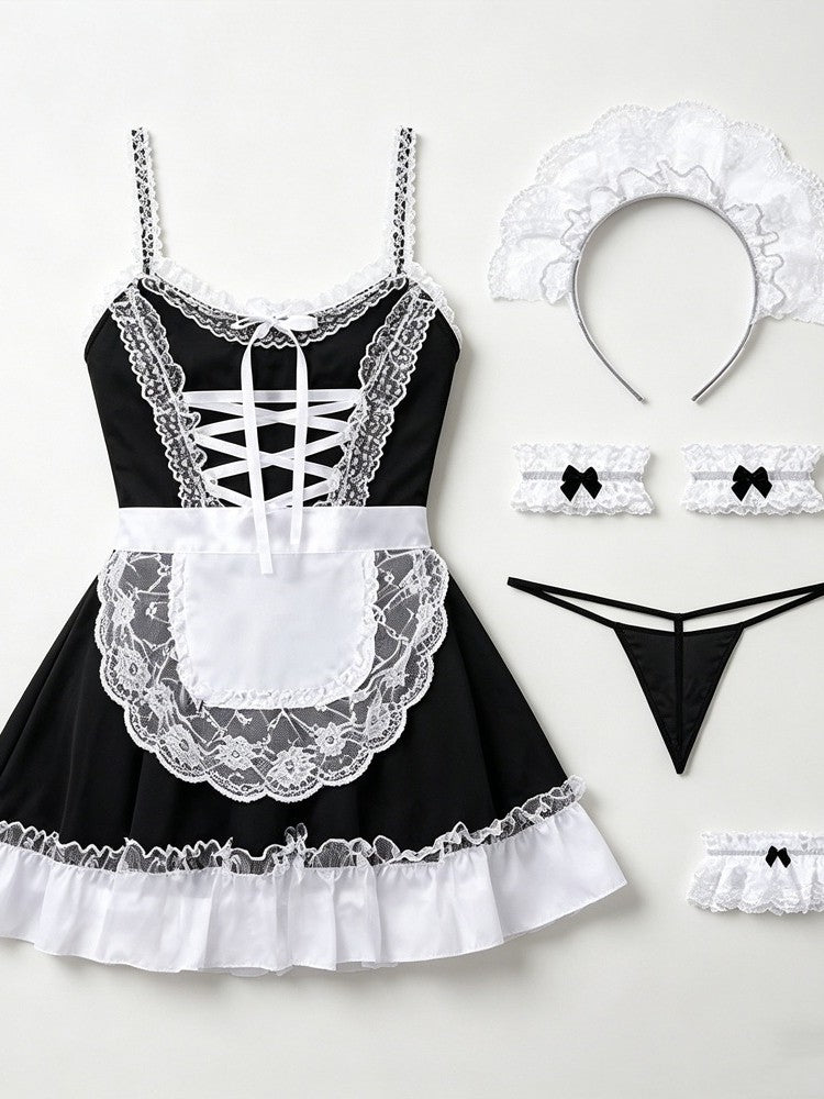 Bunny Complete Maid Cosplay Costume Set Ruffle Cosplay Vacation Halloween Outfit Halter Dress Set Outfit Costume Play Occasions
