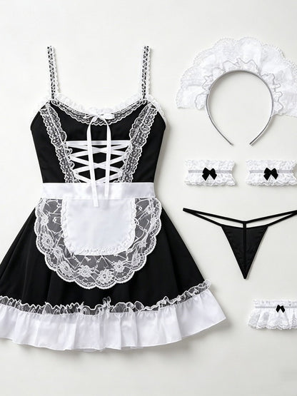Bunny Complete Maid Cosplay Costume Set Ruffle Cosplay Vacation Halloween Outfit Halter Dress Set Outfit Costume Play Occasions