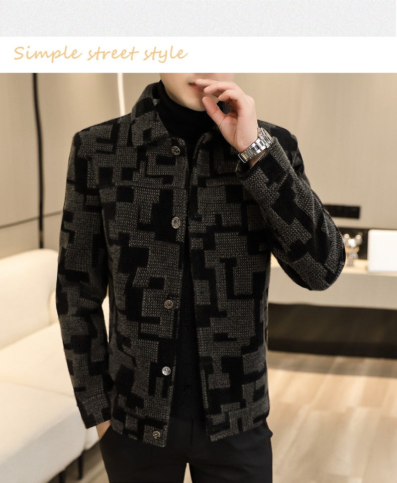 Winter Thicken Warm Wool Blends Jacket Men Fashion Plaid Casual Coat Slim Lapel Streetwear Overcoat Social Men Clothing 2022