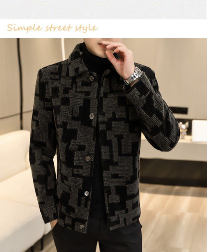 Winter Thicken Warm Wool Blends Jacket Men Fashion Plaid Casual Coat Slim Lapel Streetwear Overcoat Social Men Clothing 2022