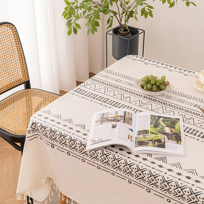 Vintage Boho Tassel Table Cloth Waterproof Cotton Linen Bohemian Tablecloth Patio Outdoor Wrinkle Free Table Protector Covers