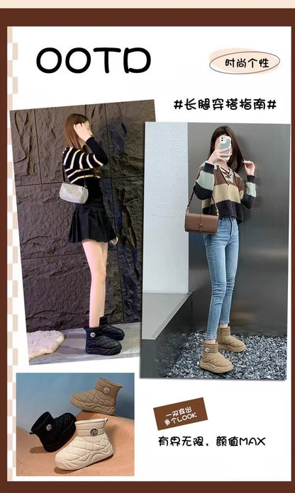 Thick-soled plush loafers, waterproof and warm snow boots for women, new winter fashion cotton shoes, Korean-style short boots