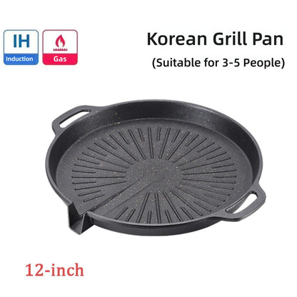 KOSUN Non-stick Barbecue Pan Stone Coated Cast Aluminum Korean Grill Pan Guipan Pot with Pour Mouth for Gas and Induction Stove