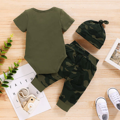 3PCS Camouflage Short Sleeve Clothes Set with Hat Newborn Baby Boy Outfits Summer Street Sports Suit for Toddler Boy 0-18 Months
