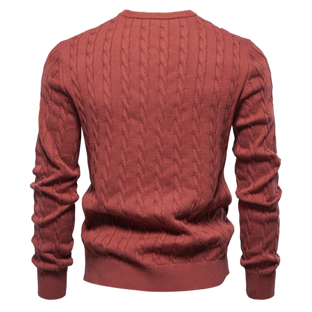 AIOPESON Mens Giraffe Embroidery Cotton Sweaters Round Neck Classic Twist Patterned Pullover Knitted Sweater for Men