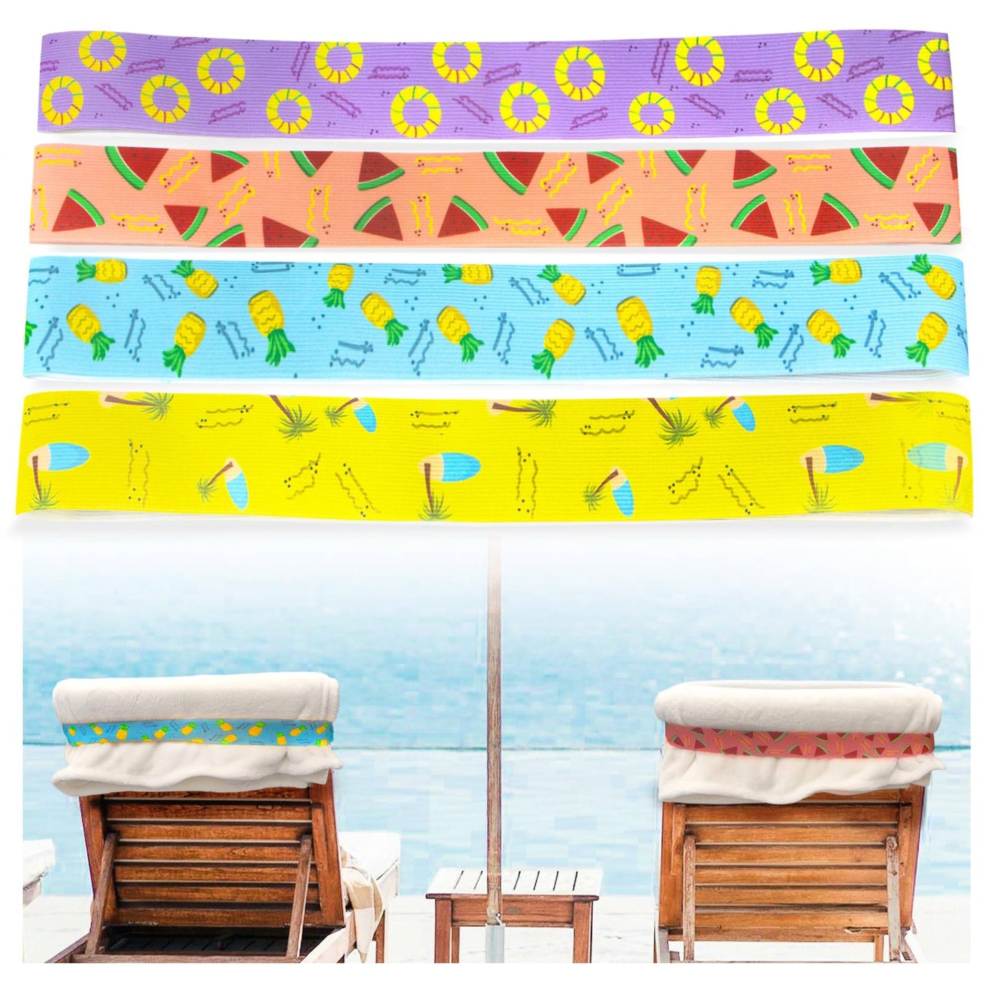 2 Pcs 11.8in Towel Bands for Beach Chairs Wide Windproof Beach Towel Straps  Elastic Bed Sheet Storage Belt Durable Bands Cruise