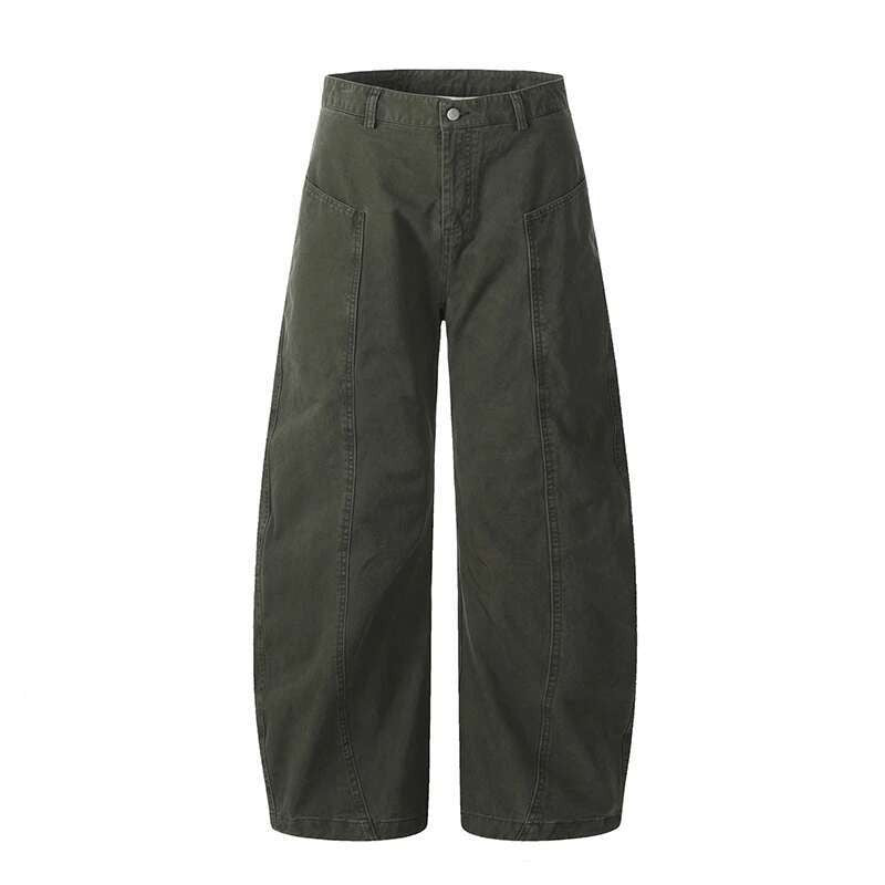 Calça Cargo Masculina de Verão, Nova, Cor Sólida, Lavada, com Corte em Curva, Calça Simples de Perna Larga, Solta, Masculina, Cleanfit, Parte de Baixo N6TY