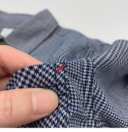 Plaid shirt Men's vintage shirt American cargo cotton loose casual coat