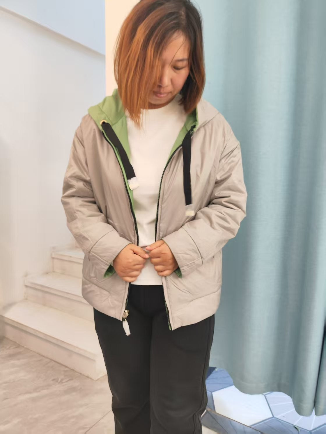 Fenggejiwo women's silk camel velvet baseball jacket casual silk jacket solid color double-sided jacket