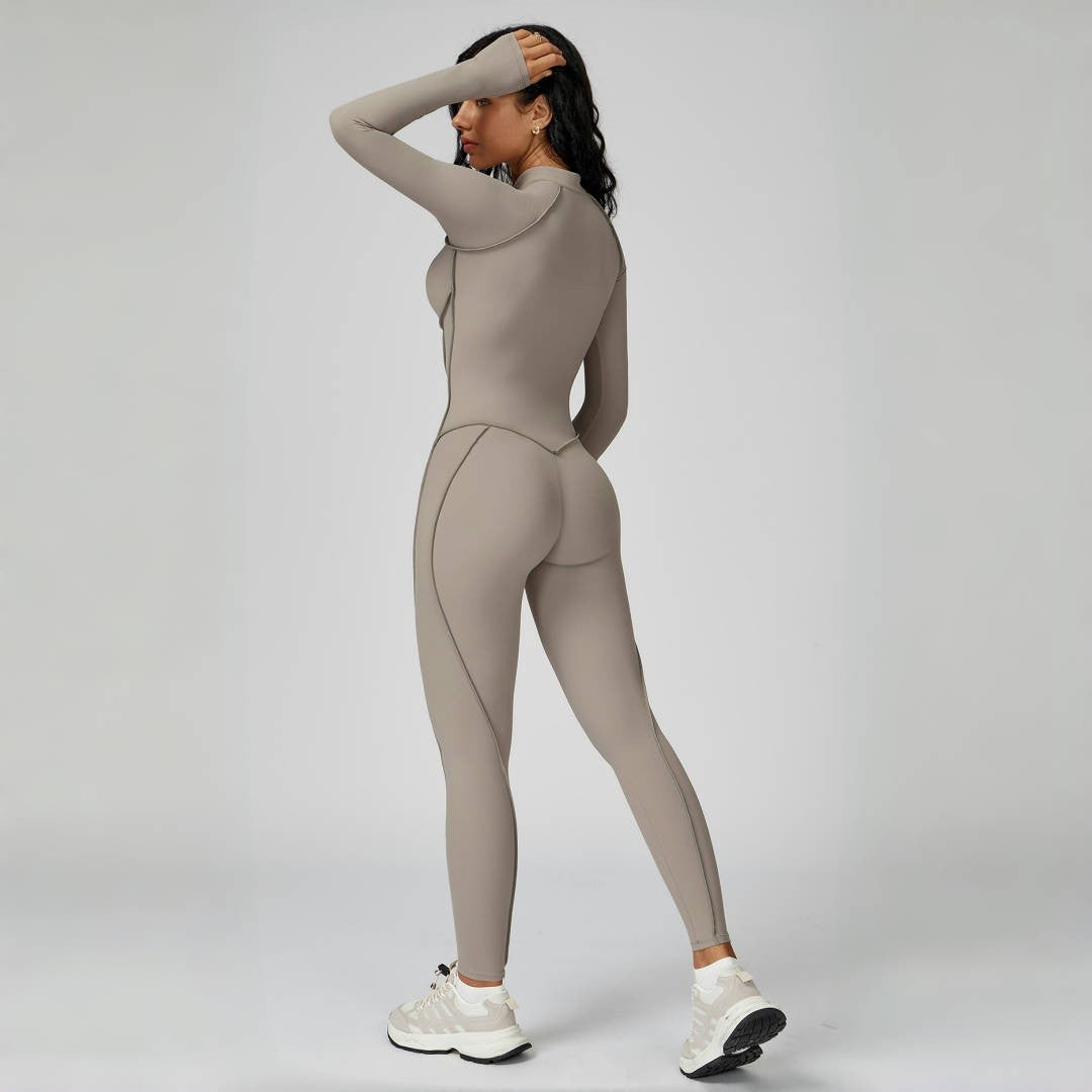 Seamless Yoga Jumpsuit Peach Hip High Elasticity Zipper Bodysuit Long Sleeves One-Piece Workout Clothes Gym Leggings Sportswear