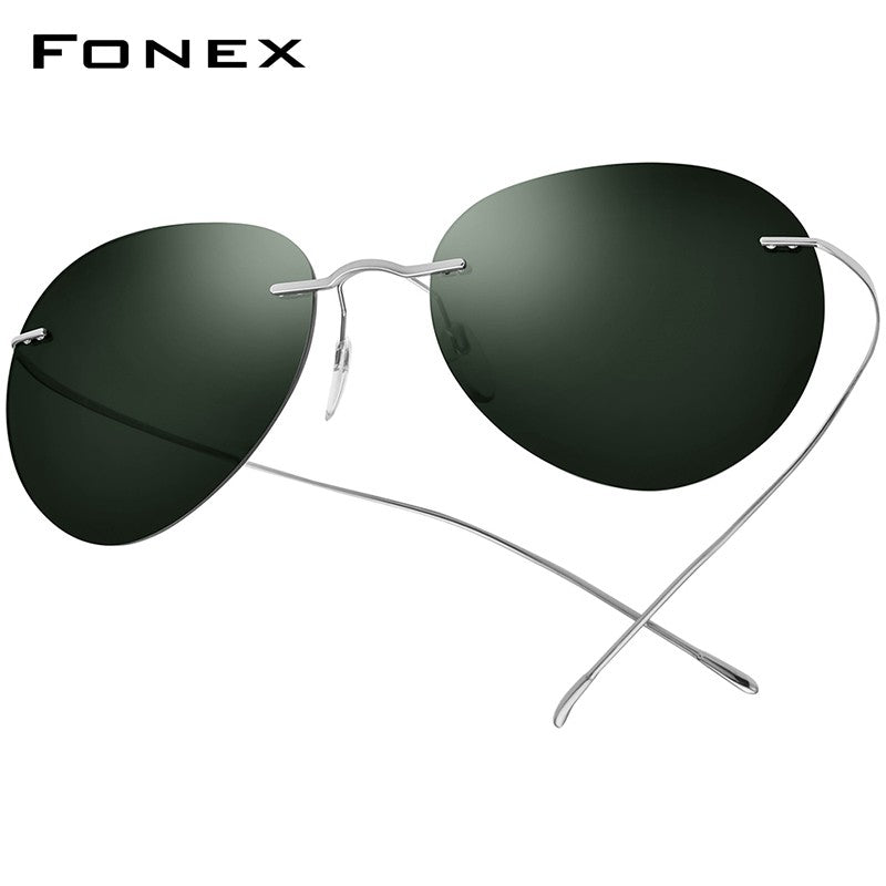FONEX Titanium Rimless Sunglasses Men Ultralight Frameless Austria Pilot Aviador Polarized Sun Glasses for Women Shades 85695