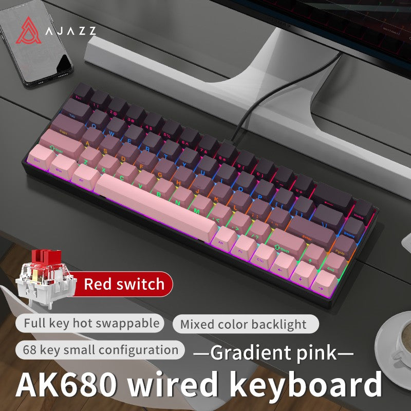 AJAZZ AK680 Teclado Mecânico para Jogos Tecla ABS 68 Teclas Teclado Bluetooth Sem Fio com Fio Troca a Quente Gasket Personalizado para Pc Laptop