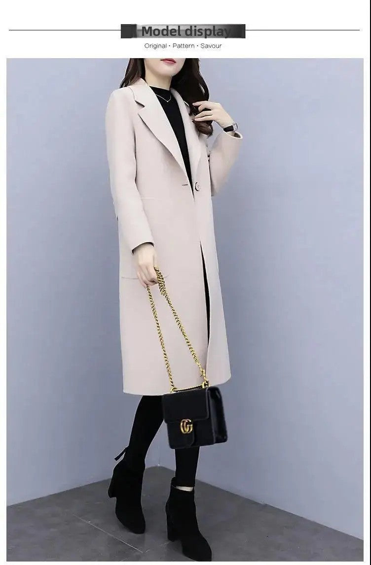 Plus Size Ladies Thickened Winter Coat Long Open-Front Woolen Jacket Loose Fit plus Size Fashionable Autumn Winter Korean Sty...
