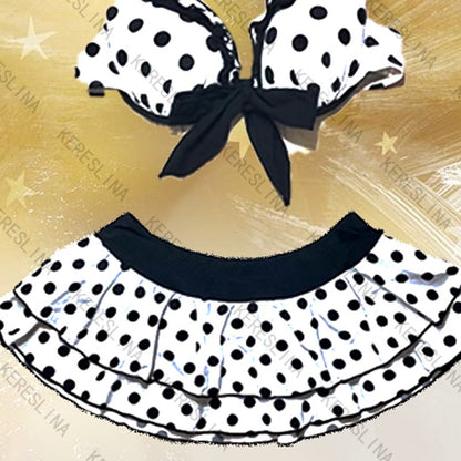 Summer Y2K Harajuku Kawaii Polka Dot Bowknot Women's Bikini Set Streetwear Fashion Casual 2000s Aesthetic Sexy Women's Skirt emo