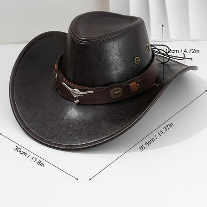 Unisex Vintage Faux Leather Western Cowboy Hat Outdoor Gentleman Cowgirl Jazz Cap Sombrero Hombre