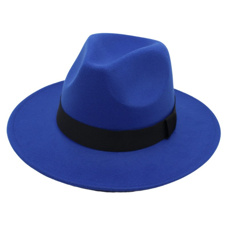 Autumn and winter men and women's new large brimmed hats, fashionable woolen jazz hats, English style top hats