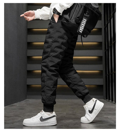 Men's Outdoor Casual down Trousers Windproof Waterproof Winter Warm Cotton Pants Dstring Waist Long Polyester Fiber