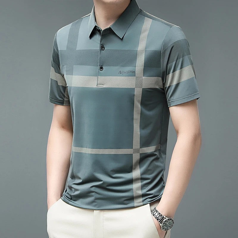 Men's Business Casual Polo Short Sleeved Smooth Wrinkle Resistant Comfortable Top New