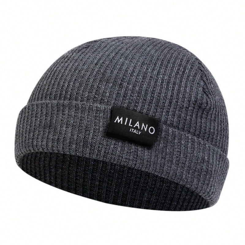 Unissex MILANO Letra Etiqueta Gorro Inverno Quente Chapéu Hip Hop Boné Gorro Toucas para Mulheres Homens