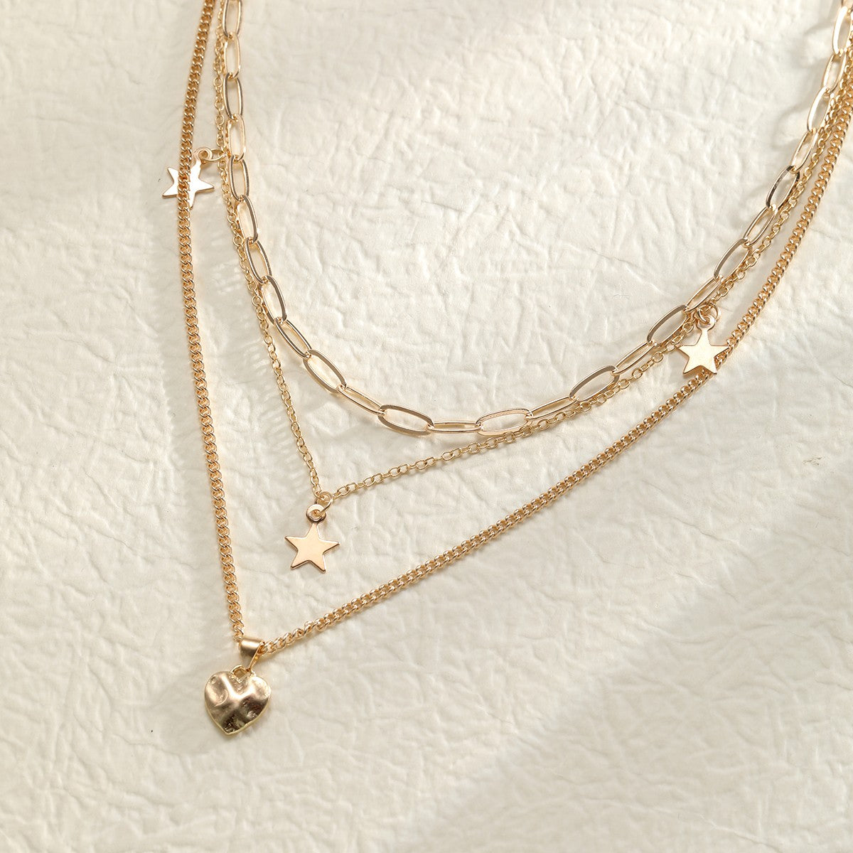 9 Peças Colares Simples Tipo Choker para Mulheres Moda Coração Amor Estrela Pingente Colar Camadas Joias Presente Europeu e Americano 2024