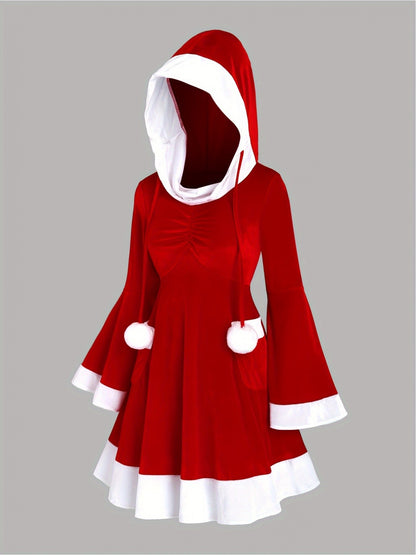 Santa Claus's European and American temperament is red. Christmas party is slim, hooded dress and women's dress.