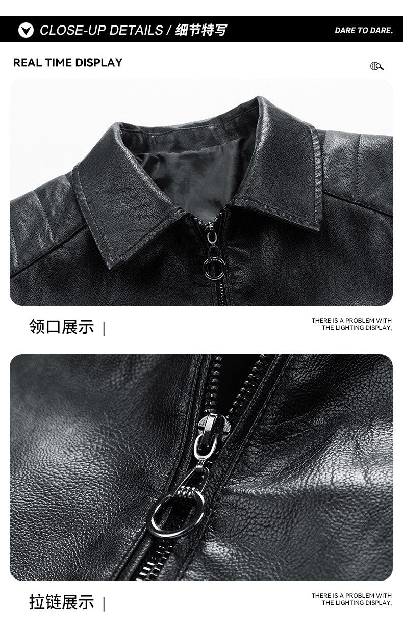 Men's Season Pu Motorcycle Leather Jacket Solid Color Lapels Jacket Coats Fashion Men's Top