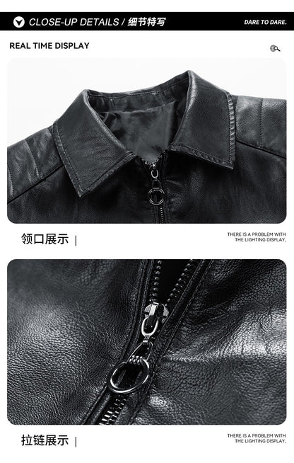 Men's Season Pu Motorcycle Leather Jacket Solid Color Lapels Jacket Coats Fashion Men's Top