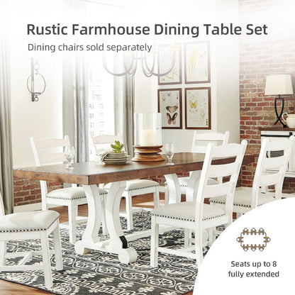 Valebeck Farmhouse Extension Dining Table, Fits 8 People Rectangular, White Brown Finish