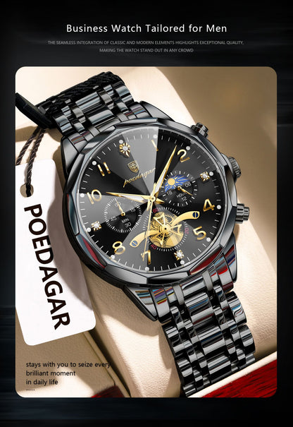 POEDAGAR Luxo Alta Qualidade Relógio de Pulso Masculino Cronógrafo Aço Inoxidável Quartzo Relógios Masculinos Impermeável Luminoso Relógio Masculino Reloj