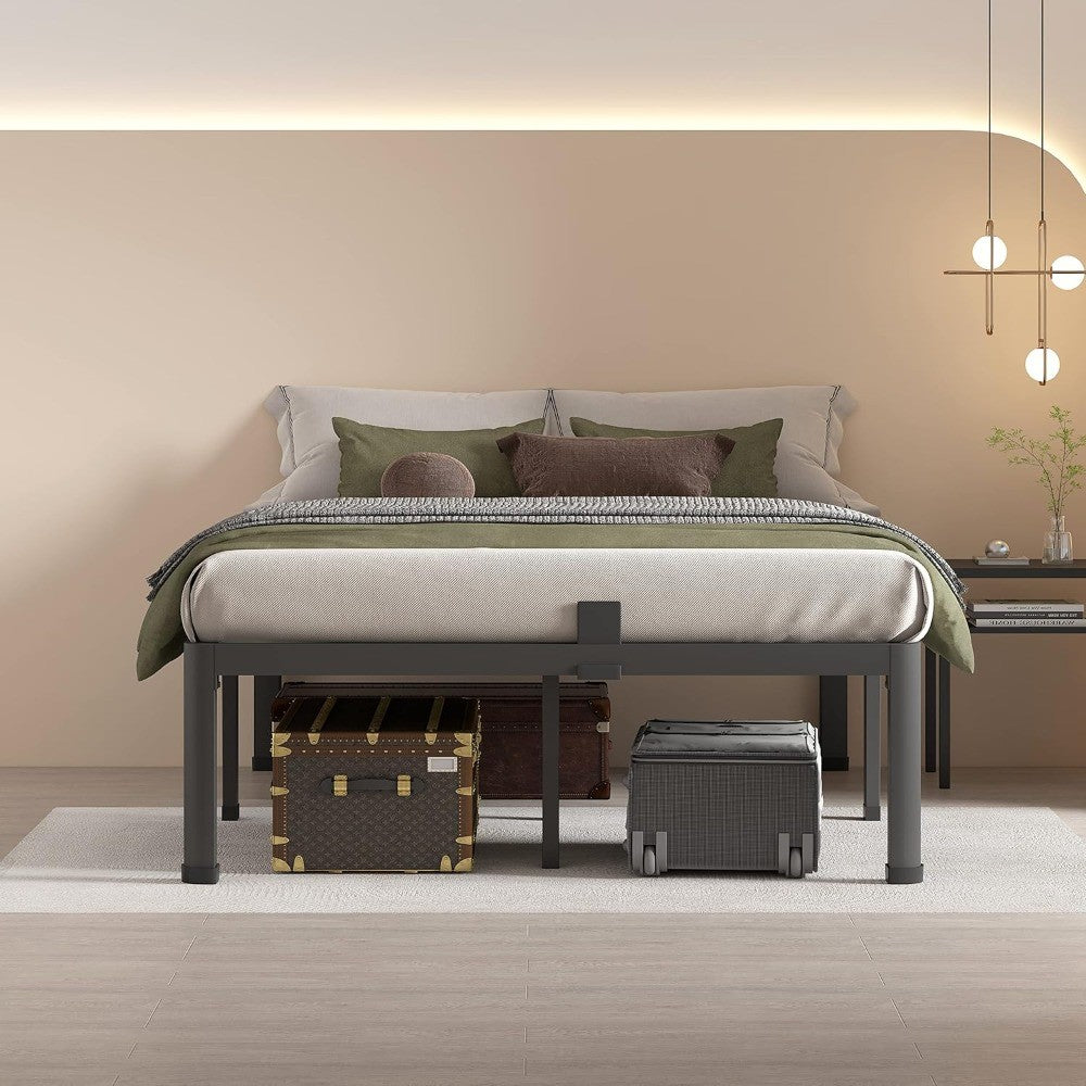 Base de Cama Queen Size de 20 Polegadas com Pernas de Canto Arredondado, Batente para Colchão, Não Requer Box Spring, Plataforma de Metal Resistente