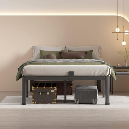 Base de Cama Queen Size de 20 Polegadas com Pernas de Canto Arredondado, Batente para Colchão, Não Requer Box Spring, Plataforma de Metal Resistente