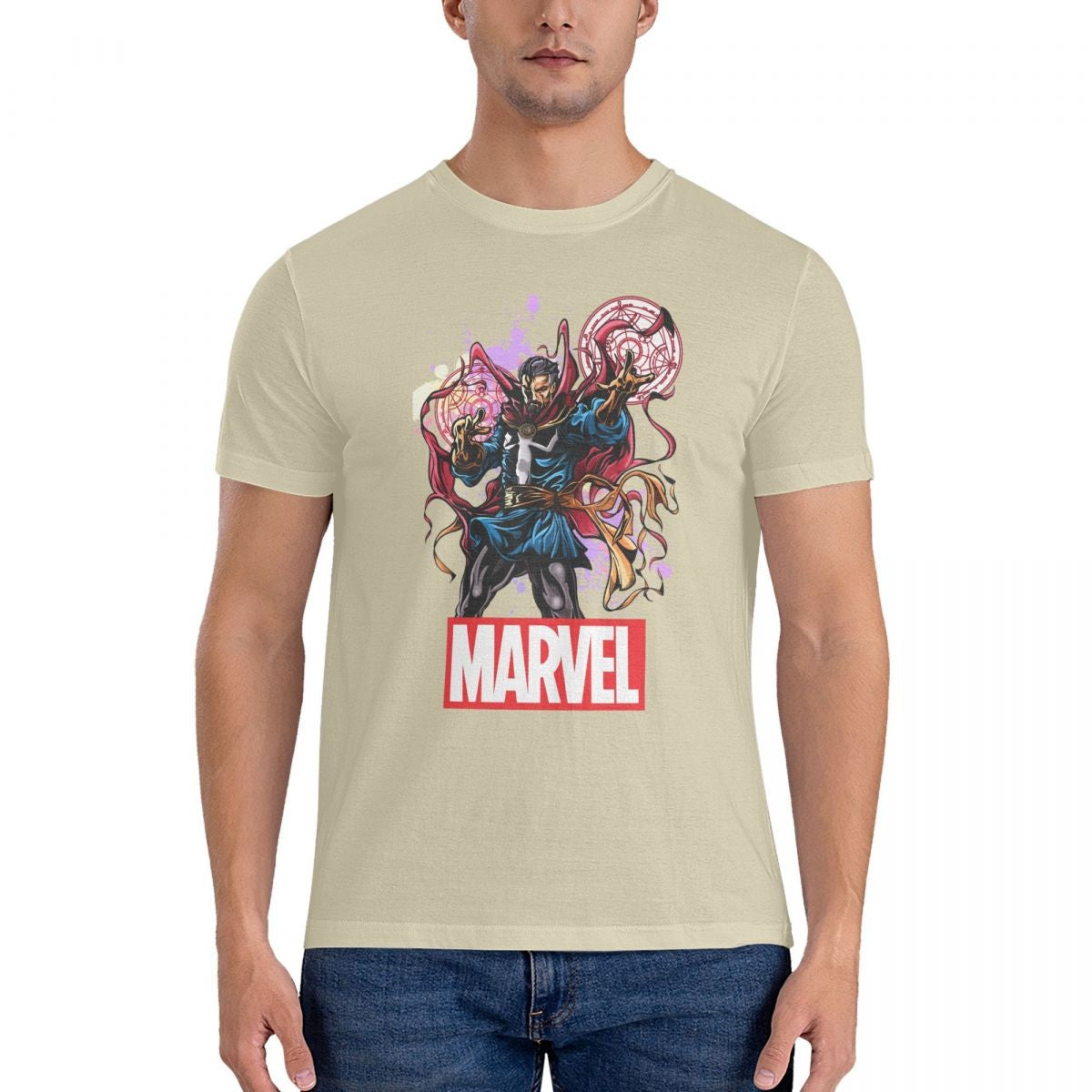 Fashion Spelling T-Shirts Men Crewneck Cotton T Shirts Marvel Dr.Strange Film Short Sleeve Tee Shirt Original Clothes