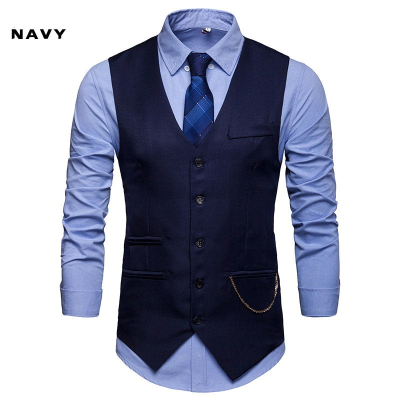 High Quality Men Suit Vest Waistcoat Chain Business Slim Groom Groomsman Wedding Men's Dress Blazer Vests Formal Party V05