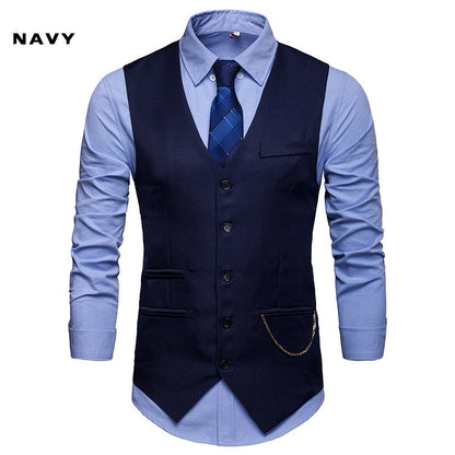 High Quality Men Suit Vest Waistcoat Chain Business Slim Groom Groomsman Wedding Men's Dress Blazer Vests Formal Party V05