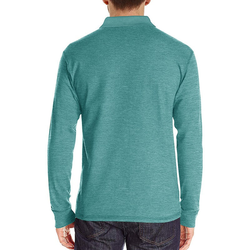 Spring Trend Men's Long Sleeve Casual Tshirt Solid Lapel Button Up Pullover Tops Autumn Turn Down Collar Bottoming Polo Shirt