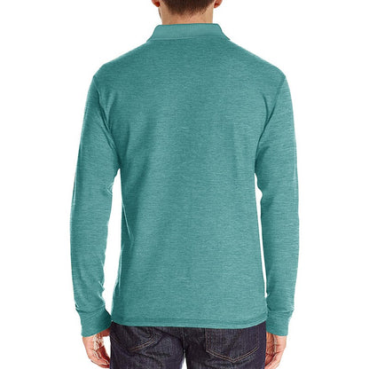 Spring Trend Men's Long Sleeve Casual Tshirt Solid Lapel Button Up Pullover Tops Autumn Turn Down Collar Bottoming Polo Shirt