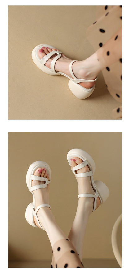 Designer New Women's Sandals 2025 New Fashion High Heels Summer Outdoor Beach Shoes Mary Jane Women Open Toed Thick Heel Sandals