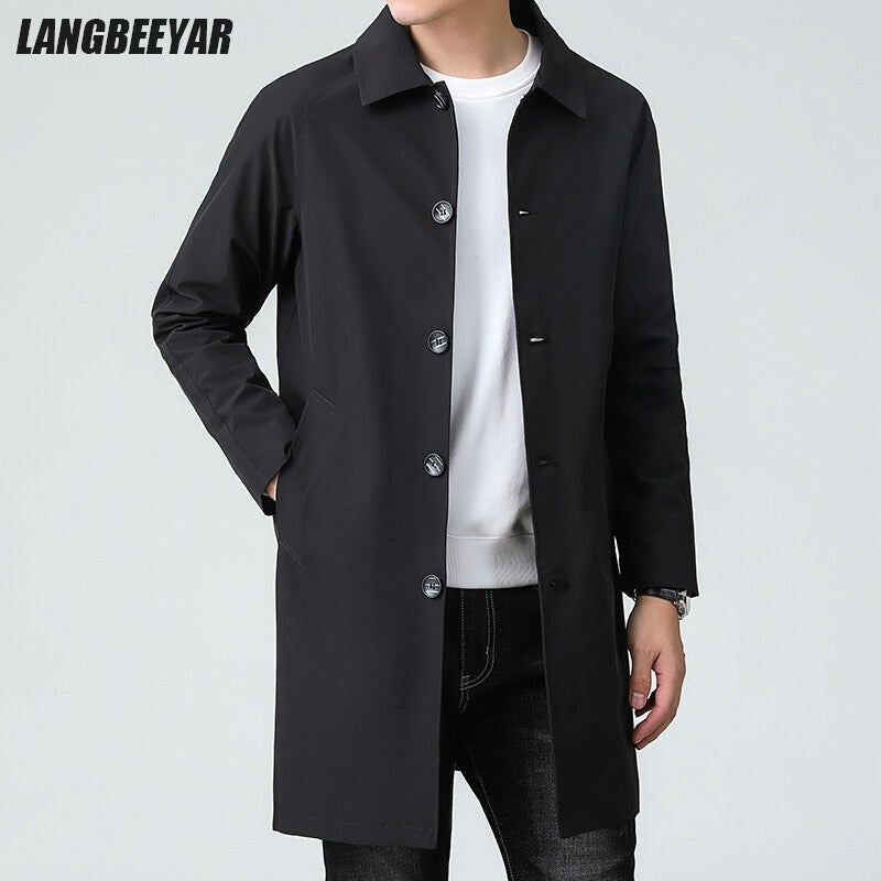 Top Quality Korean New Brand Casual Fashion Long Men Trench Coat  Windbreaker Overcoat Slim Fit Long Jacket Men Clothing