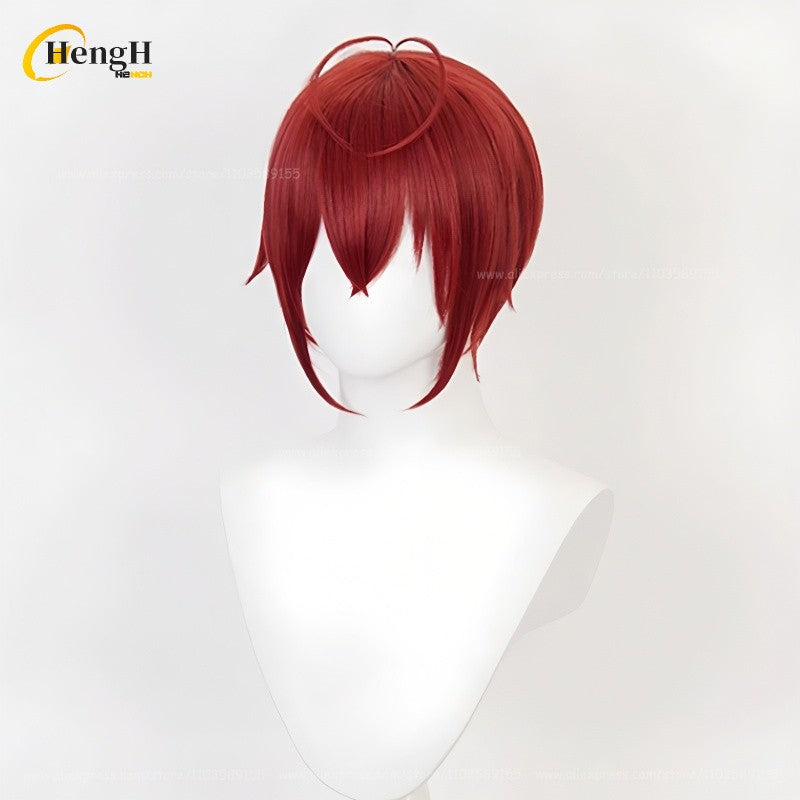 In Stock Anime Riddle Short 30cm Red Cosplay Anime Wig And Headwear Heat Resistant Synthetic Hair Halloween Party Wigs + Wig Cap