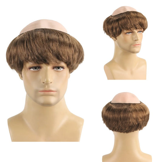 Peruca Sintética Careca Engraçada de Monge para Cosplay, Marrom Novedoso, Adequada para Festas Temáticas de Halloween e Natal, Peruca Careca de 6 Polegadas